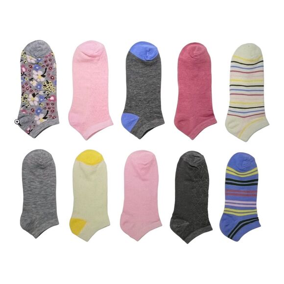 Alexa Rose Women's 10-Pack No-Show Socks Floral & Stripes Multicolor - Picture 3 of 4